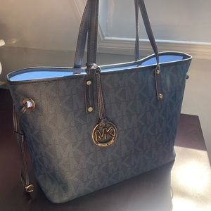 Michael Kors leather blue drawstrings tote